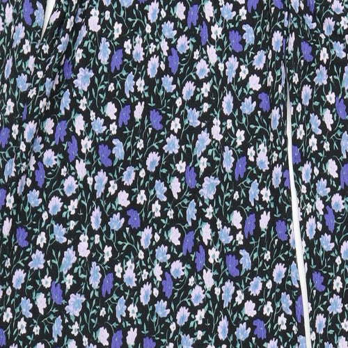 River Island Womens Blue Floral Polyester A-Line Size 8 Collared Button