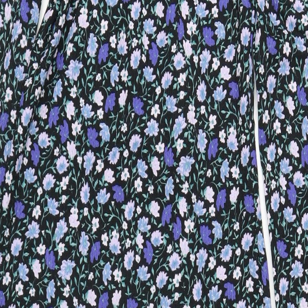 River Island Womens Blue Floral Polyester A-Line Size 8 Collared Button