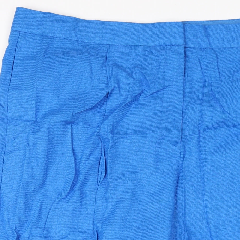 Marks and Spencer Womens Blue Linen Trousers Size 22 L24 in Regular Zip