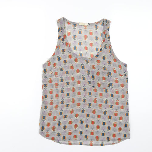 Pins and Needles Womens Grey Geometric Polyester Basic Tank Size S Scoop Neck