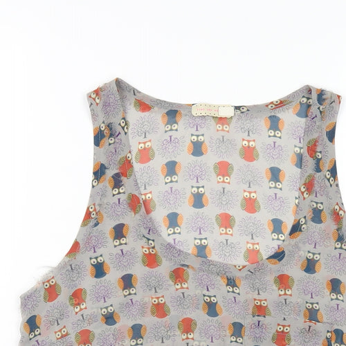 Pins and Needles Womens Grey Geometric Polyester Basic Tank Size S Scoop Neck