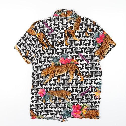 Reason Mens Multicoloured Geometric Viscose Button-Up Size M Collared Button