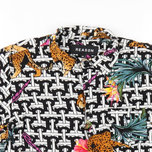 Reason Mens Multicoloured Geometric Viscose Button-Up Size M Collared Button