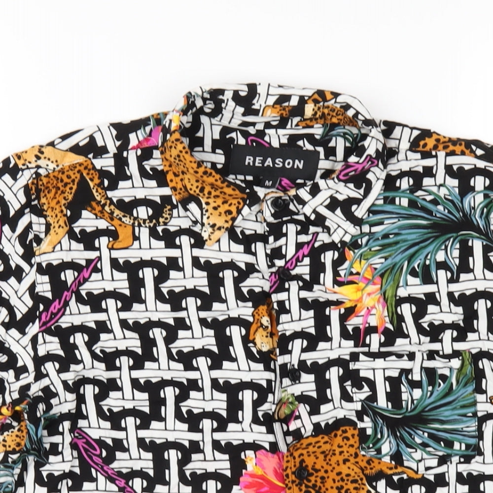 Reason Mens Multicoloured Geometric Viscose Button-Up Size M Collared Button