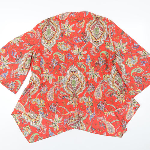 Zara Womens Red Paisley Polyester Basic T-Shirt Size L V-Neck