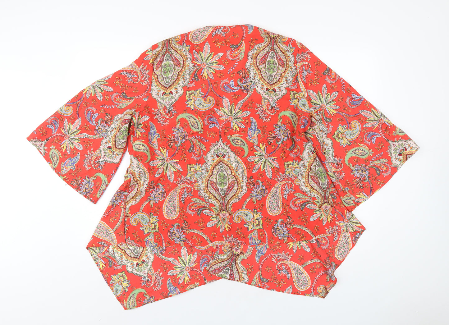 Zara Womens Red Paisley Polyester Basic T-Shirt Size L V-Neck