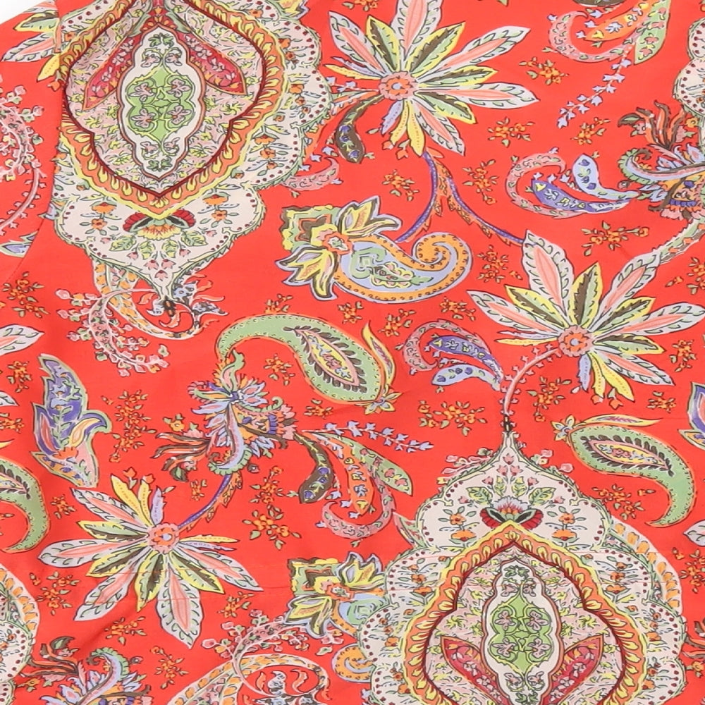 Zara Womens Red Paisley Polyester Basic T-Shirt Size L V-Neck
