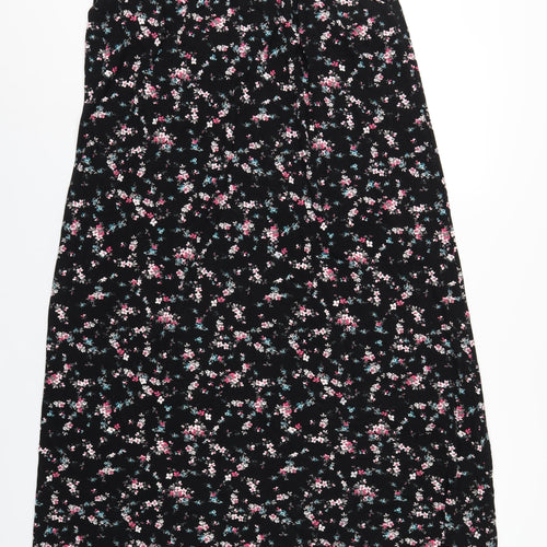 Long Tall Sally Womens Black Floral Viscose A-Line Skirt Size 12