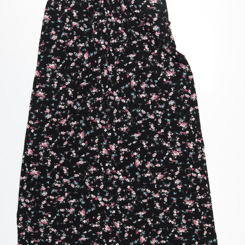 Long Tall Sally Womens Black Floral Viscose A-Line Skirt Size 12