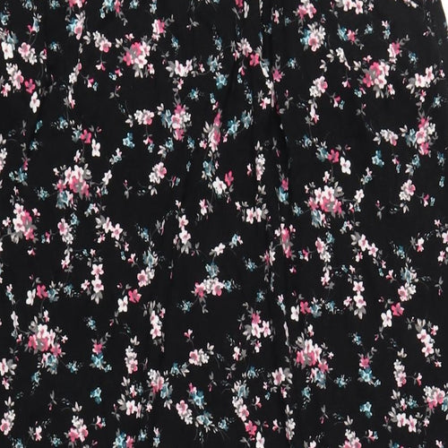 Long Tall Sally Womens Black Floral Viscose A-Line Skirt Size 12