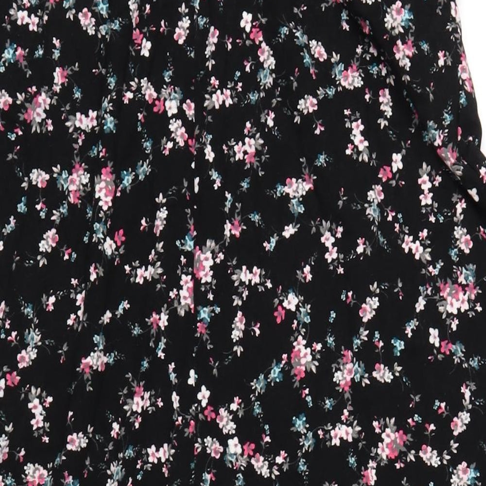 Long Tall Sally Womens Black Floral Viscose A-Line Skirt Size 12