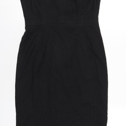 NEXT Womens Black Polka Dot Polyester Pencil Dress Size 8 Round Neck Zip