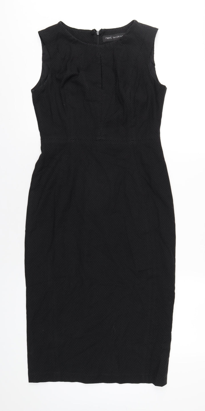NEXT Womens Black Polka Dot Polyester Pencil Dress Size 8 Round Neck Zip