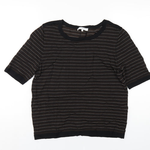 Gerard Darel Womens Black Striped Viscose Basic T-Shirt Size 4 Round Neck