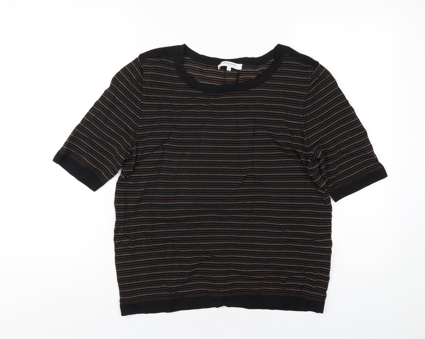 Gerard Darel Womens Black Striped Viscose Basic T-Shirt Size 4 Round Neck