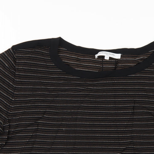 Gerard Darel Womens Black Striped Viscose Basic T-Shirt Size 4 Round Neck