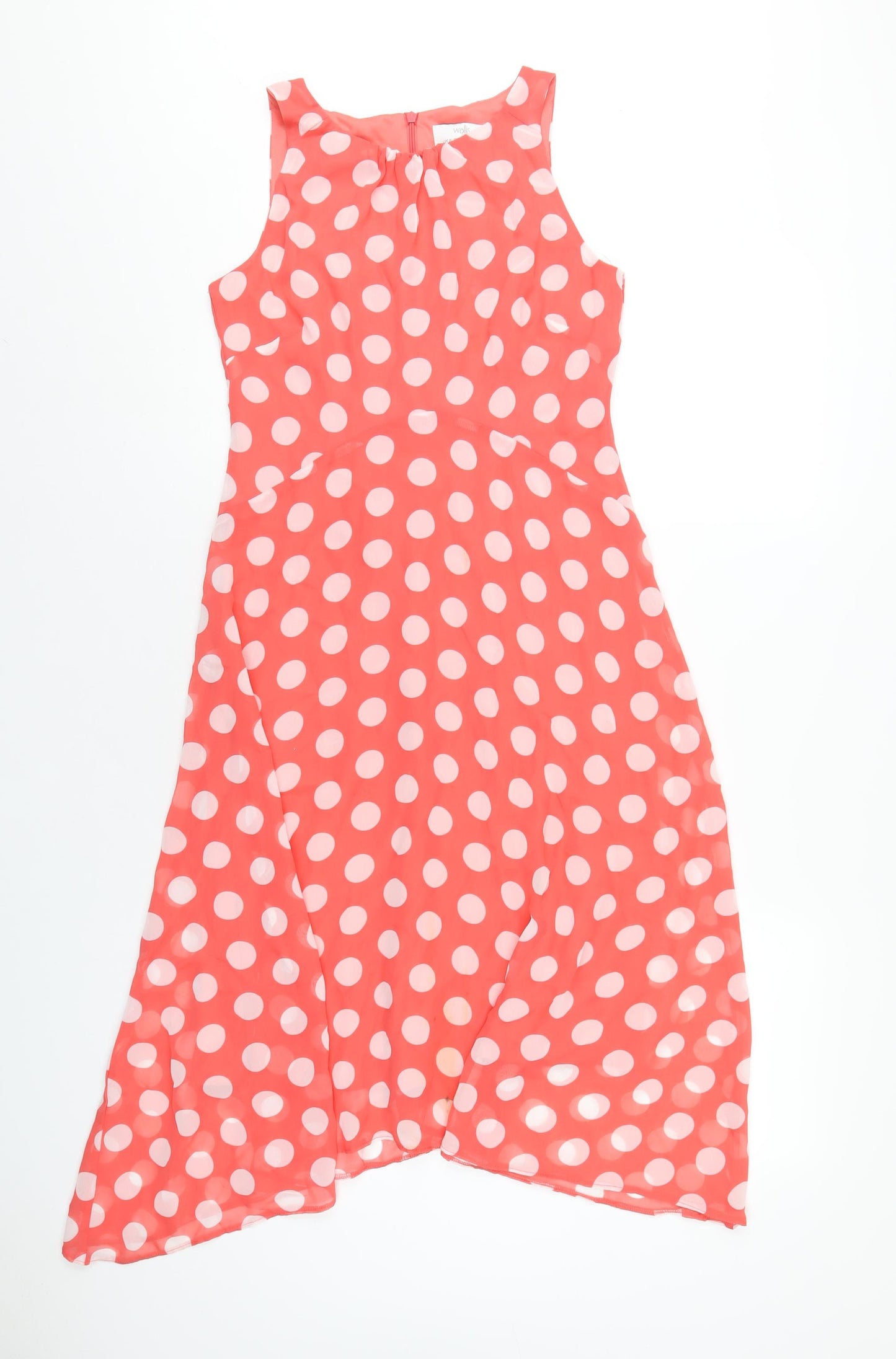 Wallis Womens Red Polka Dot Polyester A-Line Size 8 Round Neck Zip