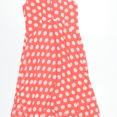 Wallis Womens Red Polka Dot Polyester A-Line Size 8 Round Neck Zip