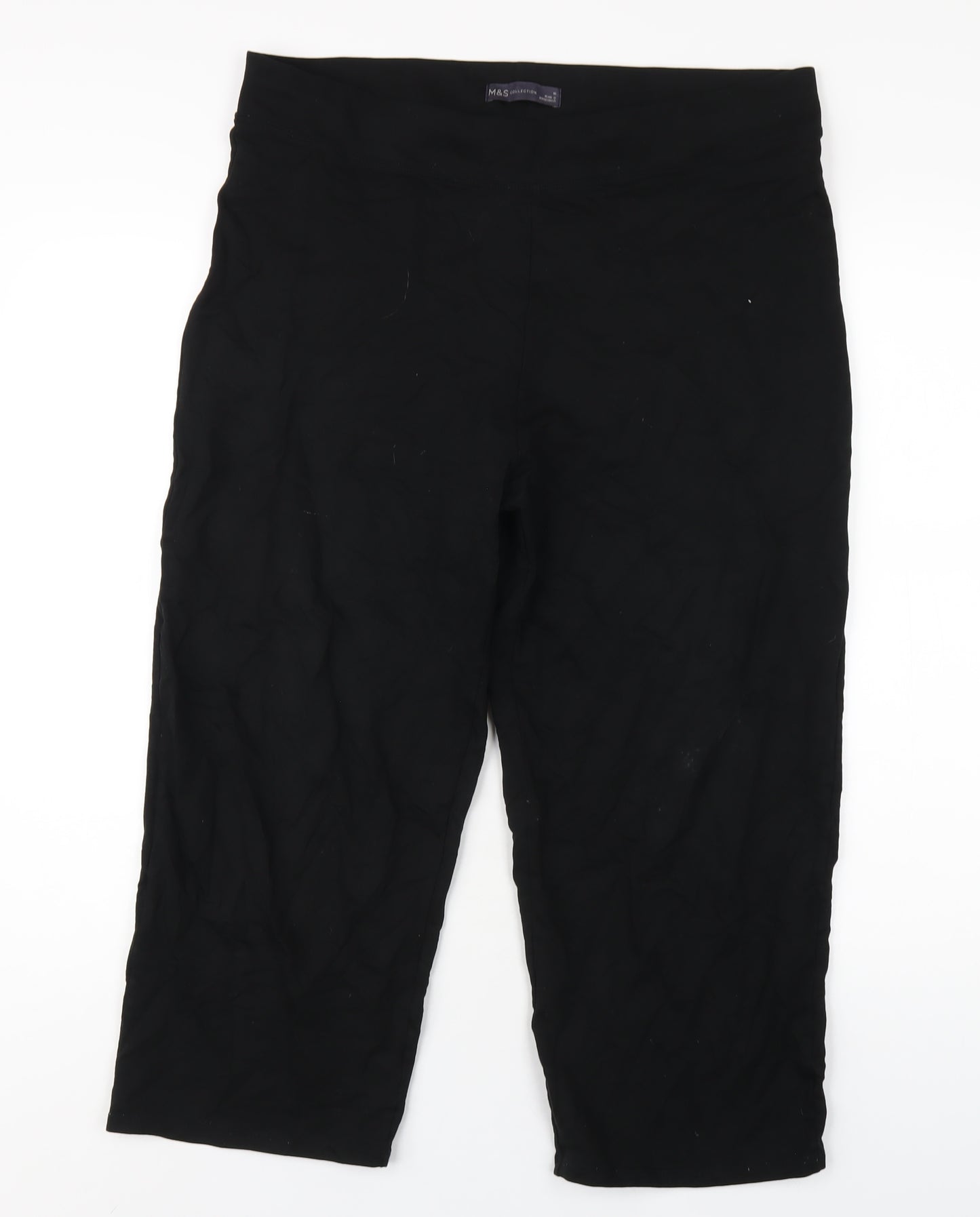 Marks and Spencer Womens Black Cotton Capri Trousers Size 16 L25 in Regular