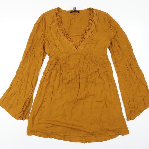 FOREVER 21 Womens Yellow Viscose A-Line Size S V-Neck Pullover