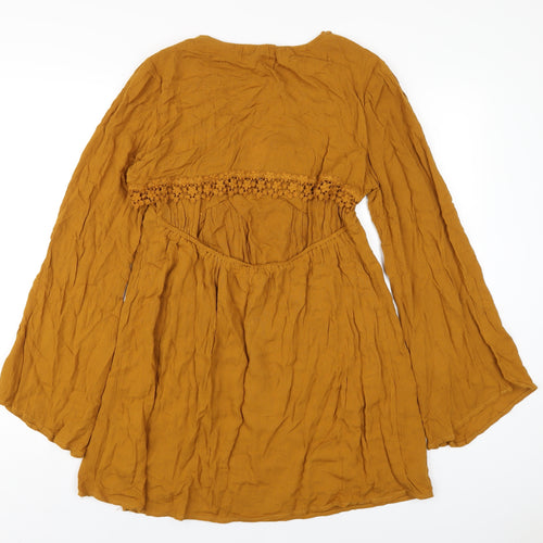 FOREVER 21 Womens Yellow Viscose A-Line Size S V-Neck Pullover