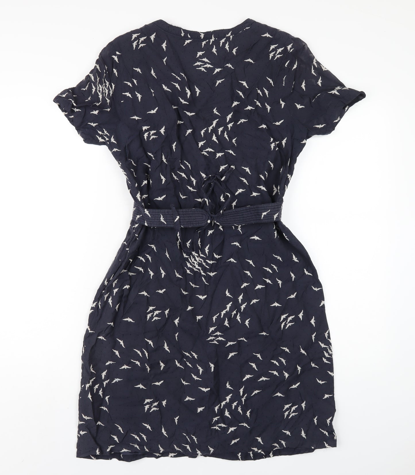 Fat Face Womens Blue Geometric Cotton A-Line Size 12 V-Neck Pullover