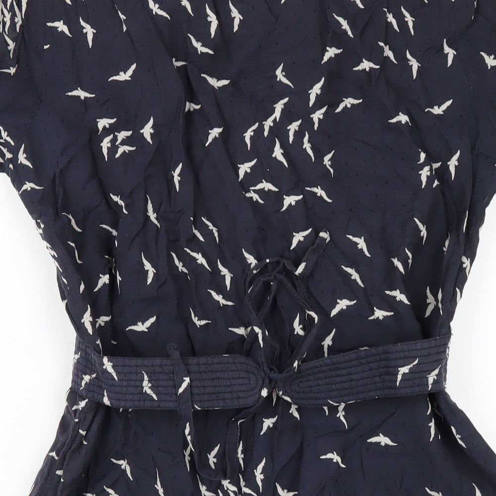 Fat Face Womens Blue Geometric Cotton A-Line Size 12 V-Neck Pullover