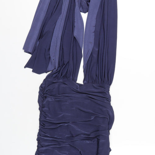 Missguided Womens Blue Polyester Bodycon Size 8 Halter Tie