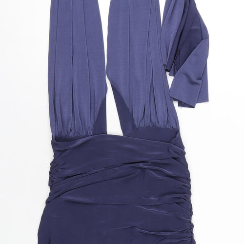 Missguided Womens Blue Polyester Bodycon Size 8 Halter Tie