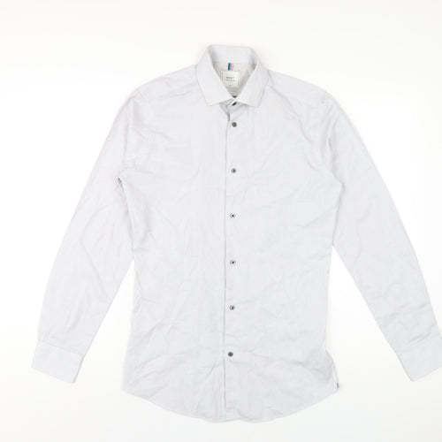 NEXT Mens Grey Striped Polyester Dress Shirt Size 14.5 Collared Button