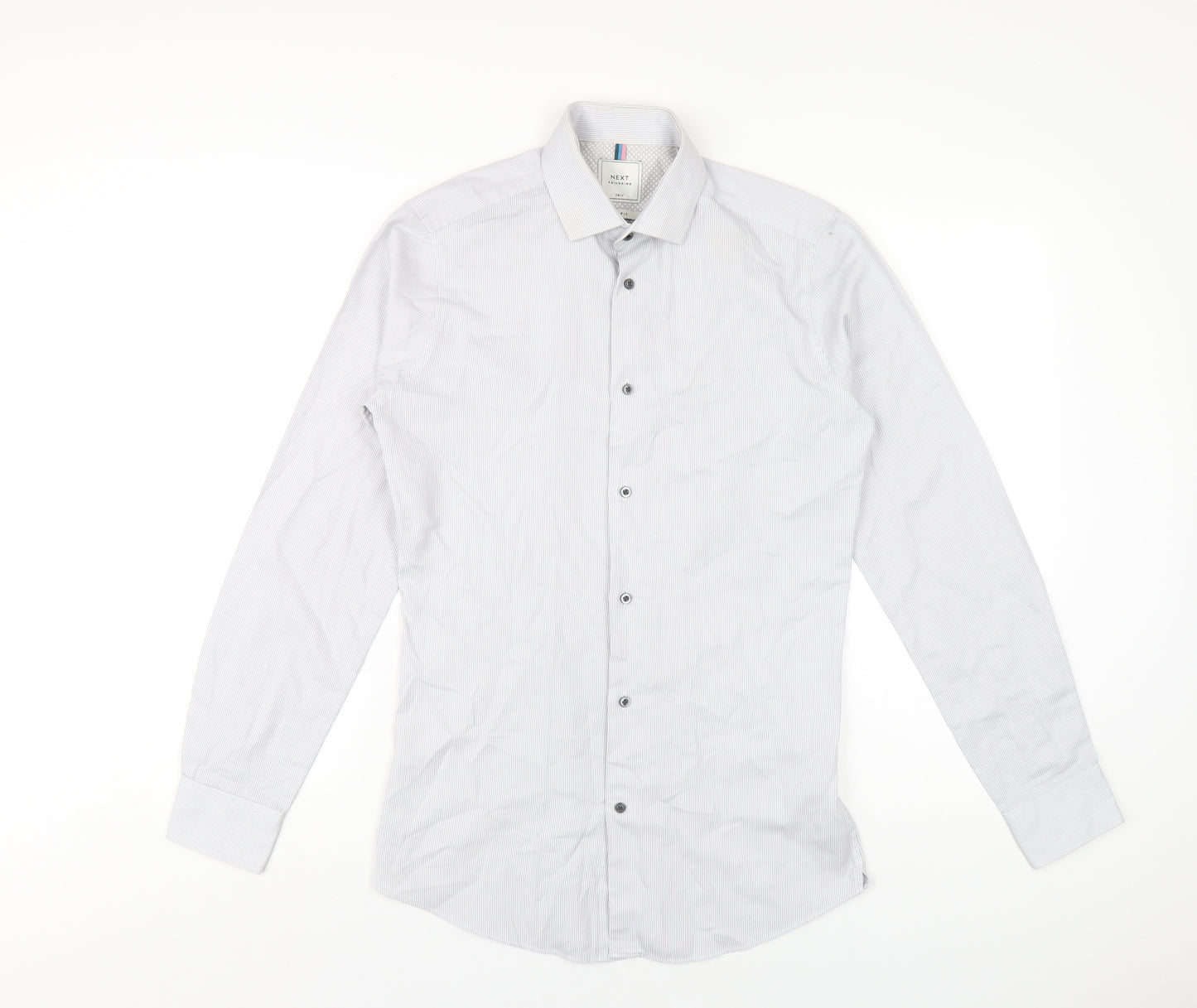 NEXT Mens Grey Striped Polyester Dress Shirt Size 14.5 Collared Button