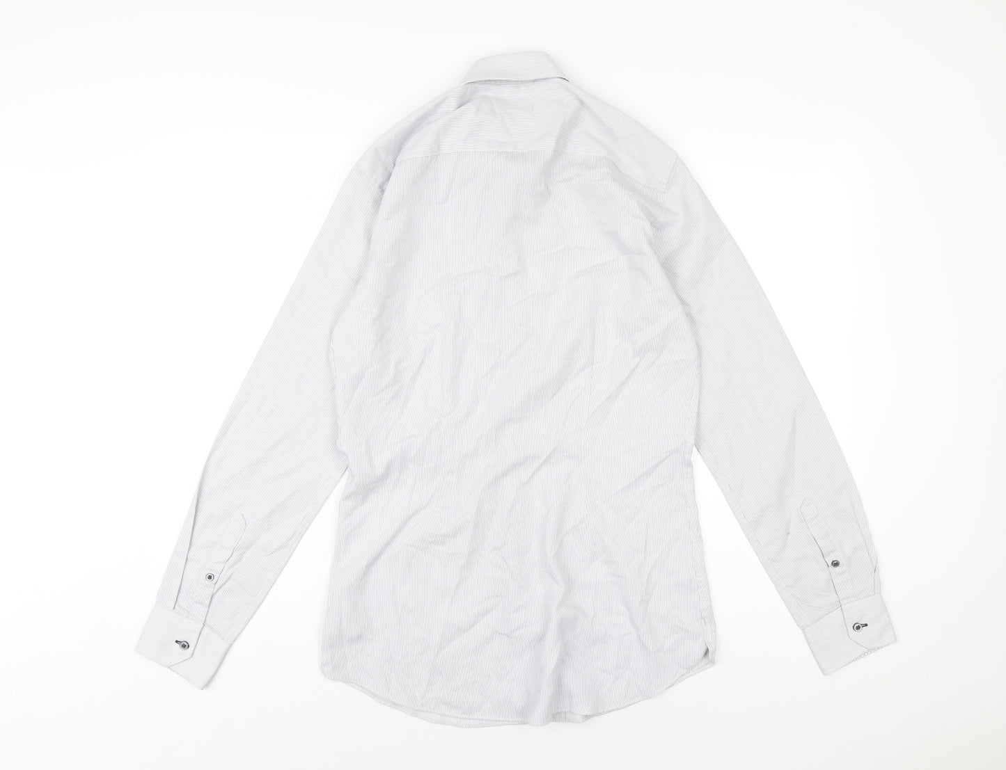 NEXT Mens Grey Striped Polyester Dress Shirt Size 14.5 Collared Button