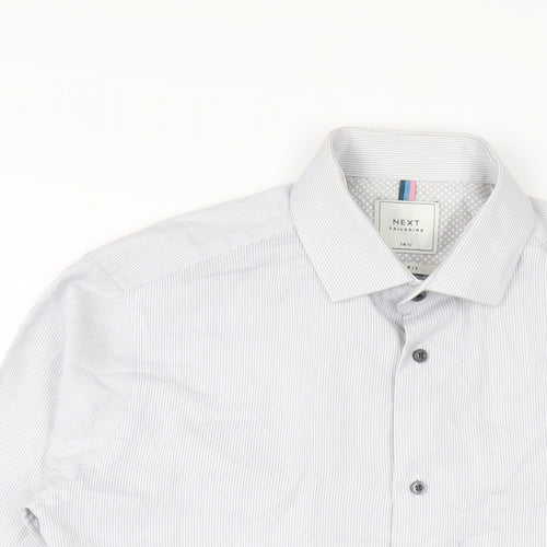 NEXT Mens Grey Striped Polyester Dress Shirt Size 14.5 Collared Button