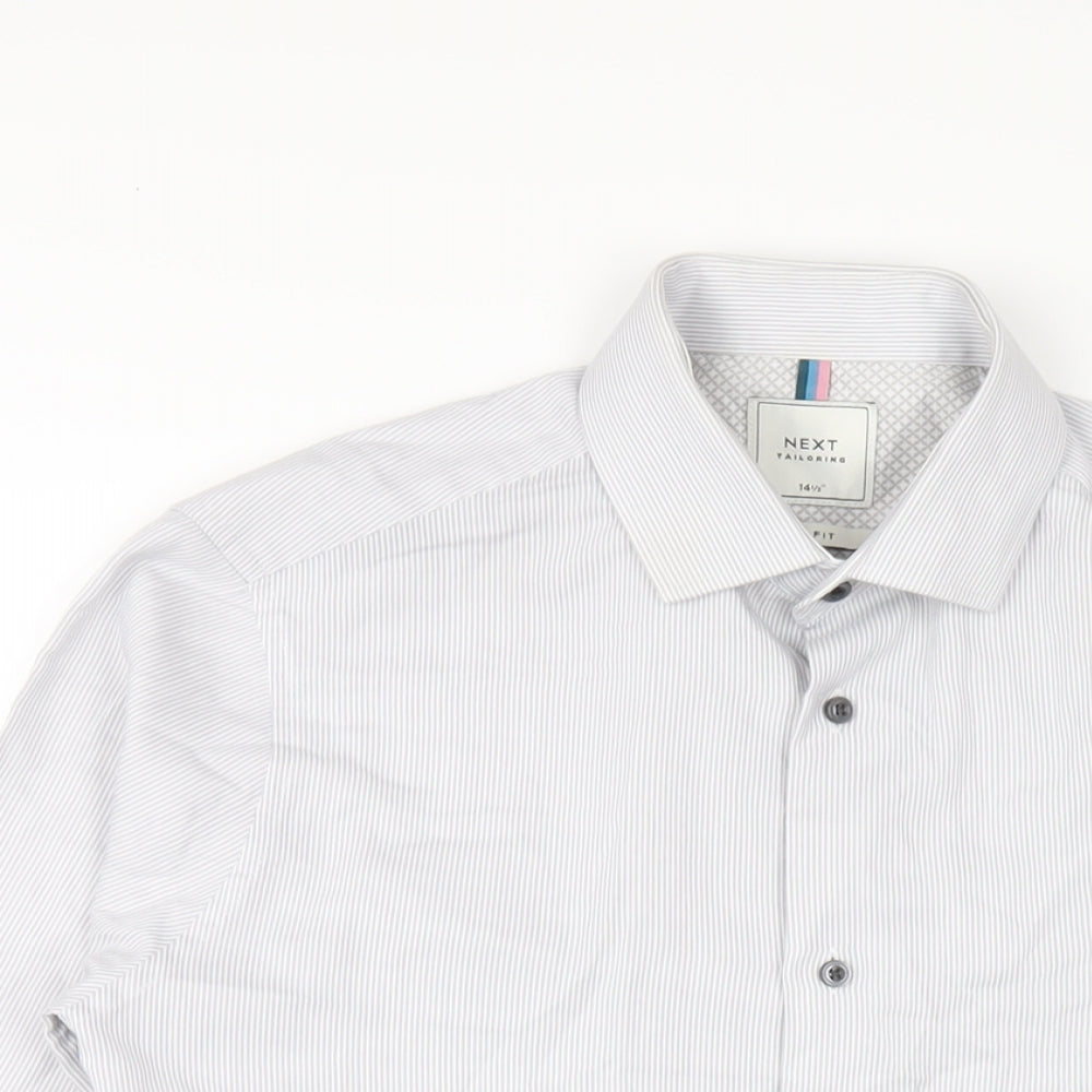 NEXT Mens Grey Striped Polyester Dress Shirt Size 14.5 Collared Button