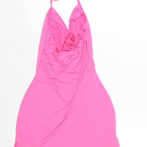 PRETTYLITTLETHING Womens Pink Polyester Bodycon Size 10 Cowl Neck Pullover