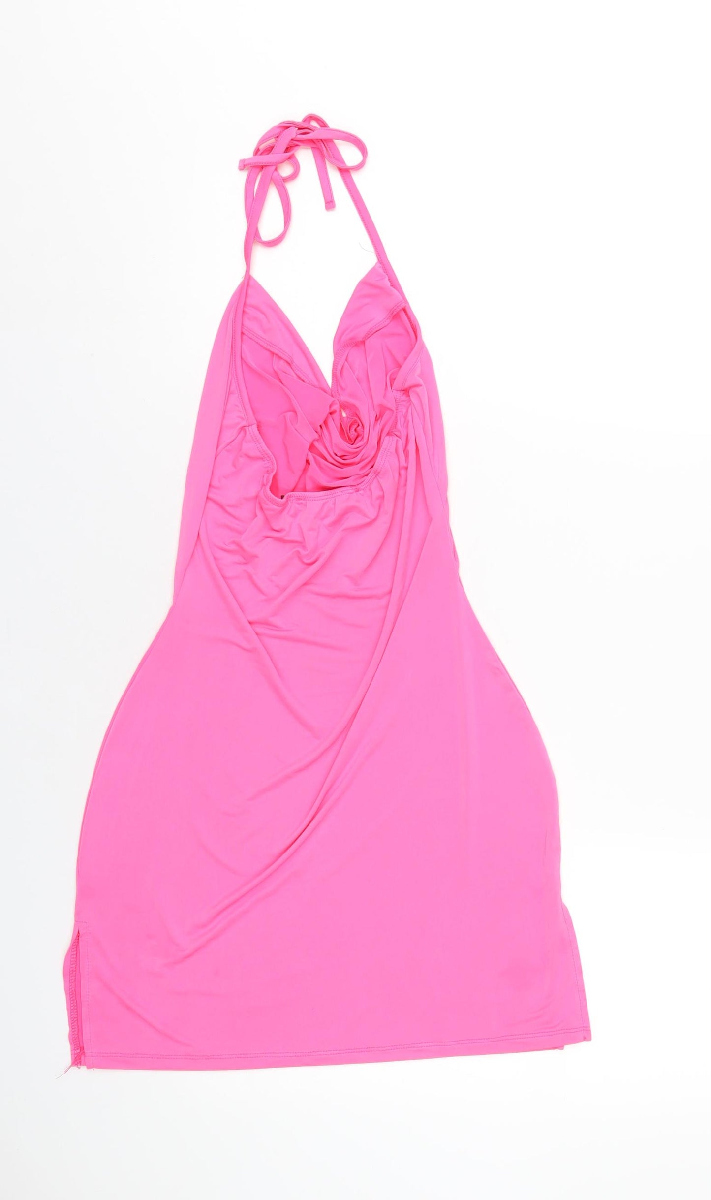 PRETTYLITTLETHING Womens Pink Polyester Bodycon Size 10 Cowl Neck Pullover