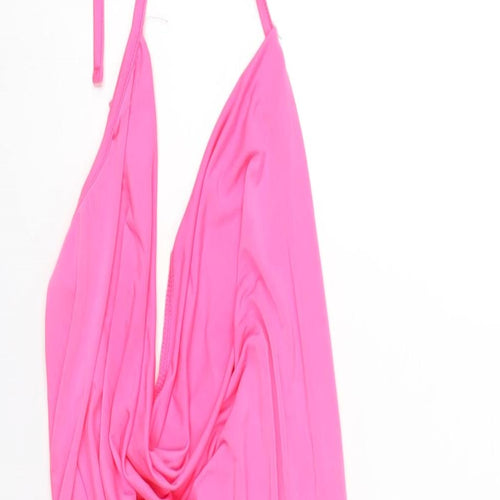PRETTYLITTLETHING Womens Pink Polyester Bodycon Size 10 Cowl Neck Pullover