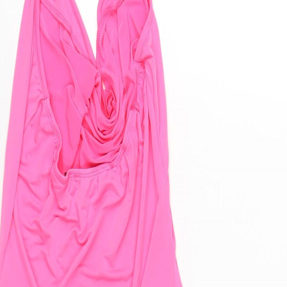 PRETTYLITTLETHING Womens Pink Polyester Bodycon Size 10 Cowl Neck Pullover