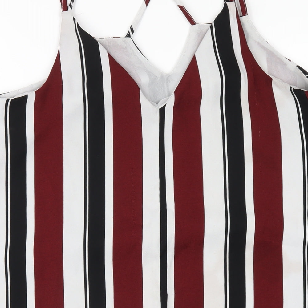 River Island Womens Multicoloured Striped Polyester A-Line Size 12 V-Neck Pullover