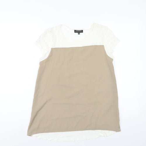 Warehouse Womens Beige Polyester Basic T-Shirt Size 12 Round Neck