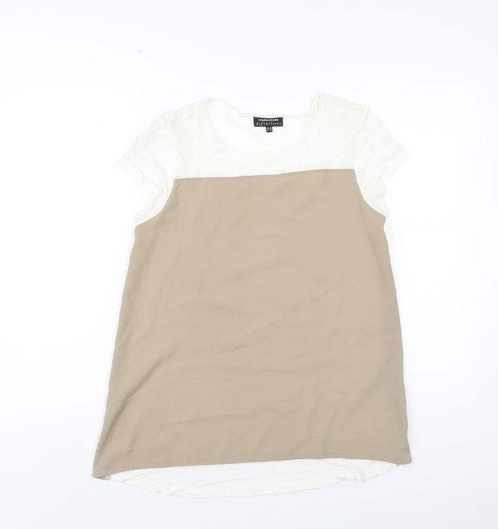Warehouse Womens Beige Polyester Basic T-Shirt Size 12 Round Neck
