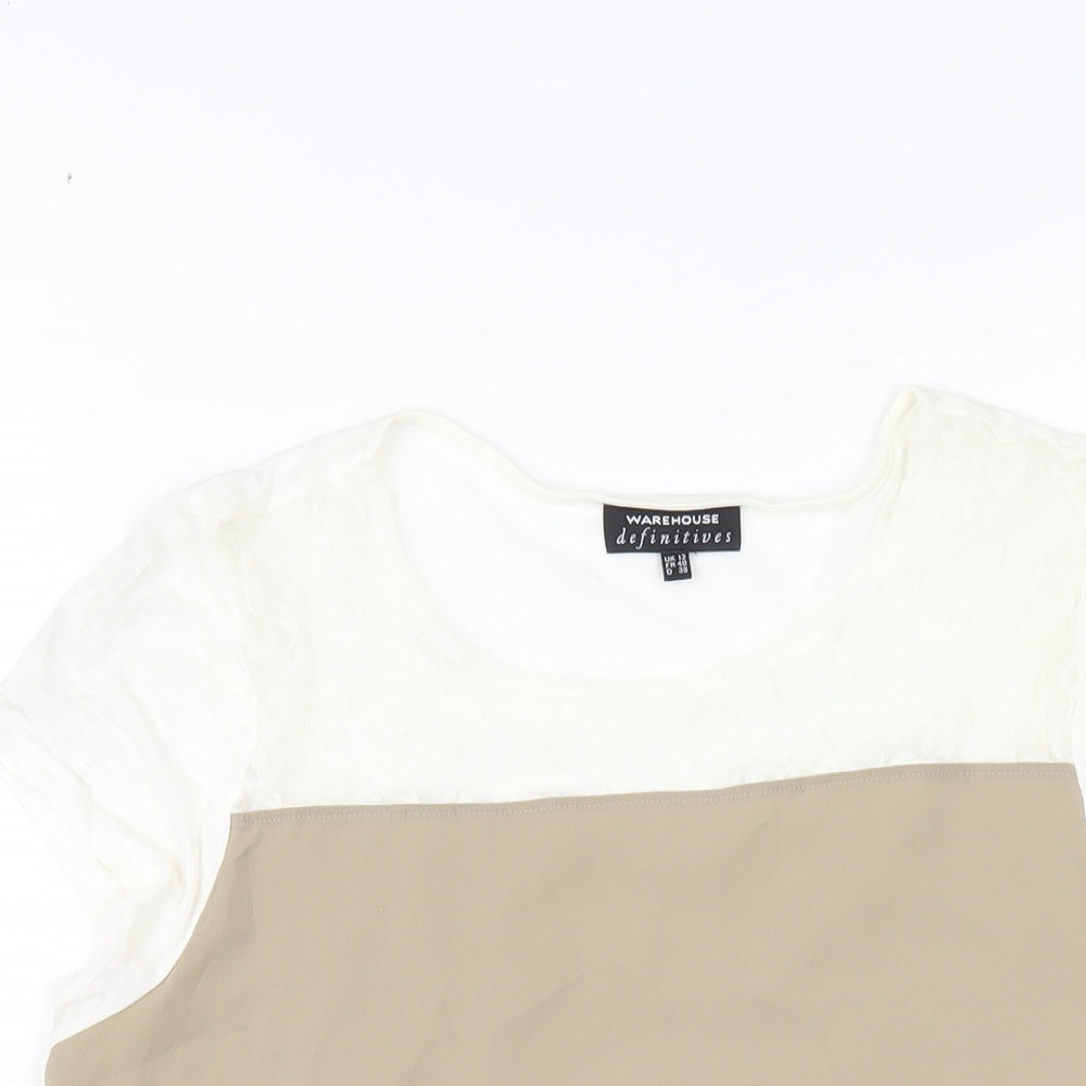 Warehouse Womens Beige Polyester Basic T-Shirt Size 12 Round Neck