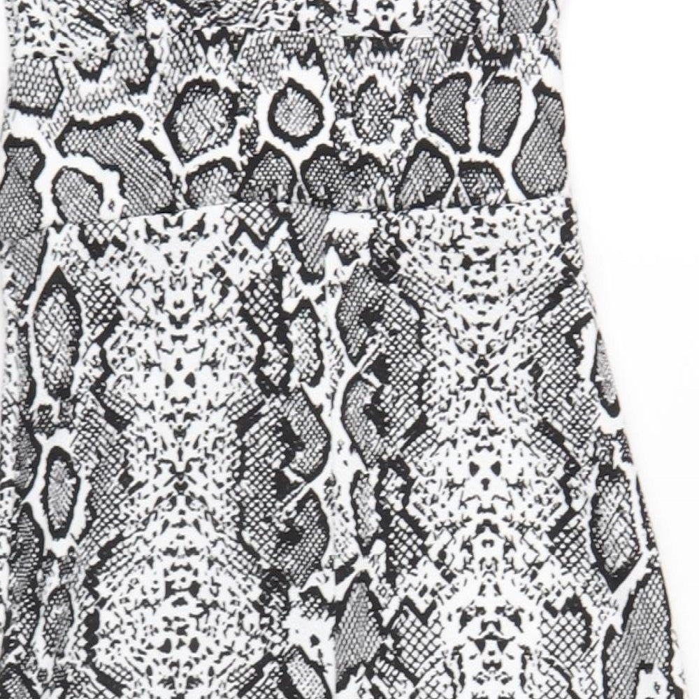 Boohoo Womens Black Animal Print Polyester A-Line Size 8 Round Neck Button