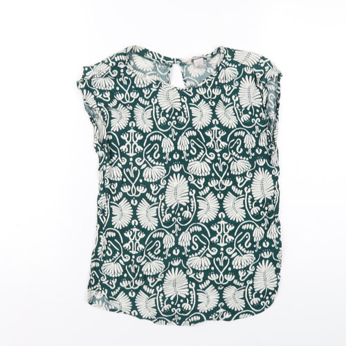H&M Womens Green Geometric Viscose Basic T-Shirt Size 4 Round Neck