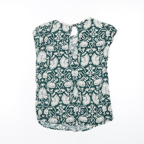 H&M Womens Green Geometric Viscose Basic T-Shirt Size 4 Round Neck