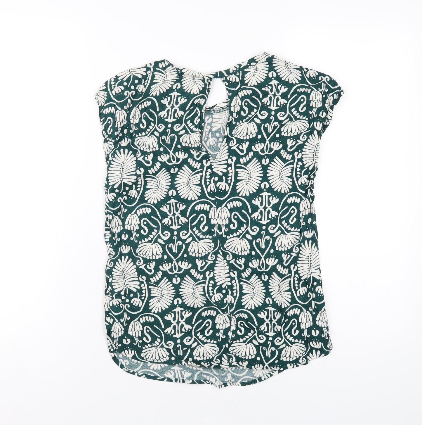 H&M Womens Green Geometric Viscose Basic T-Shirt Size 4 Round Neck