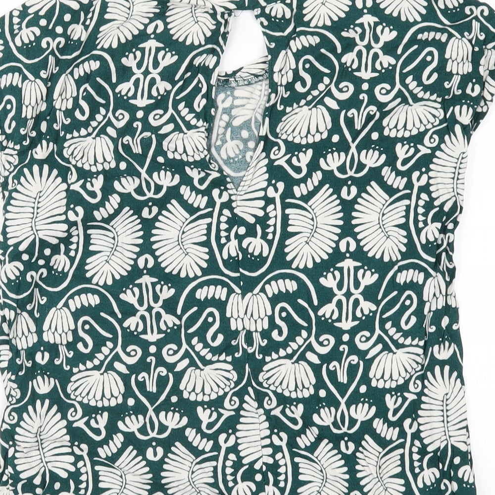 H&M Womens Green Geometric Viscose Basic T-Shirt Size 4 Round Neck