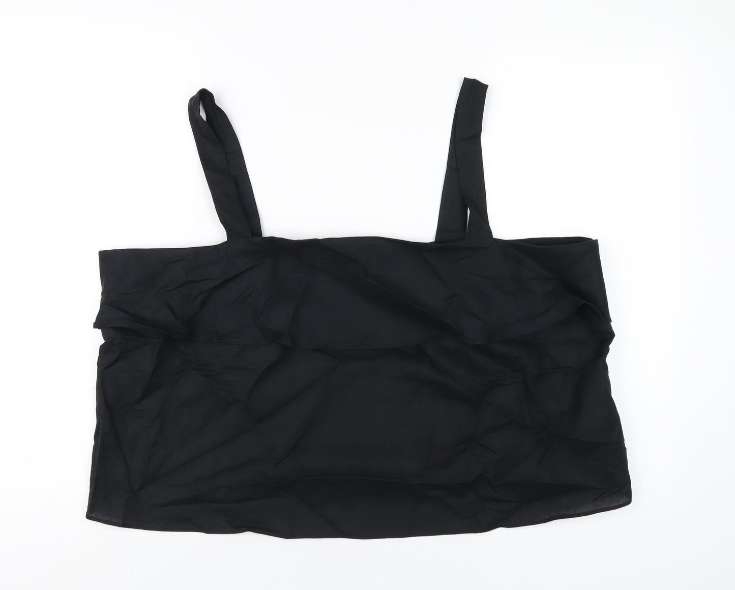 Marks and Spencer Womens Black Linen Basic Tank Size 22 Square Neck