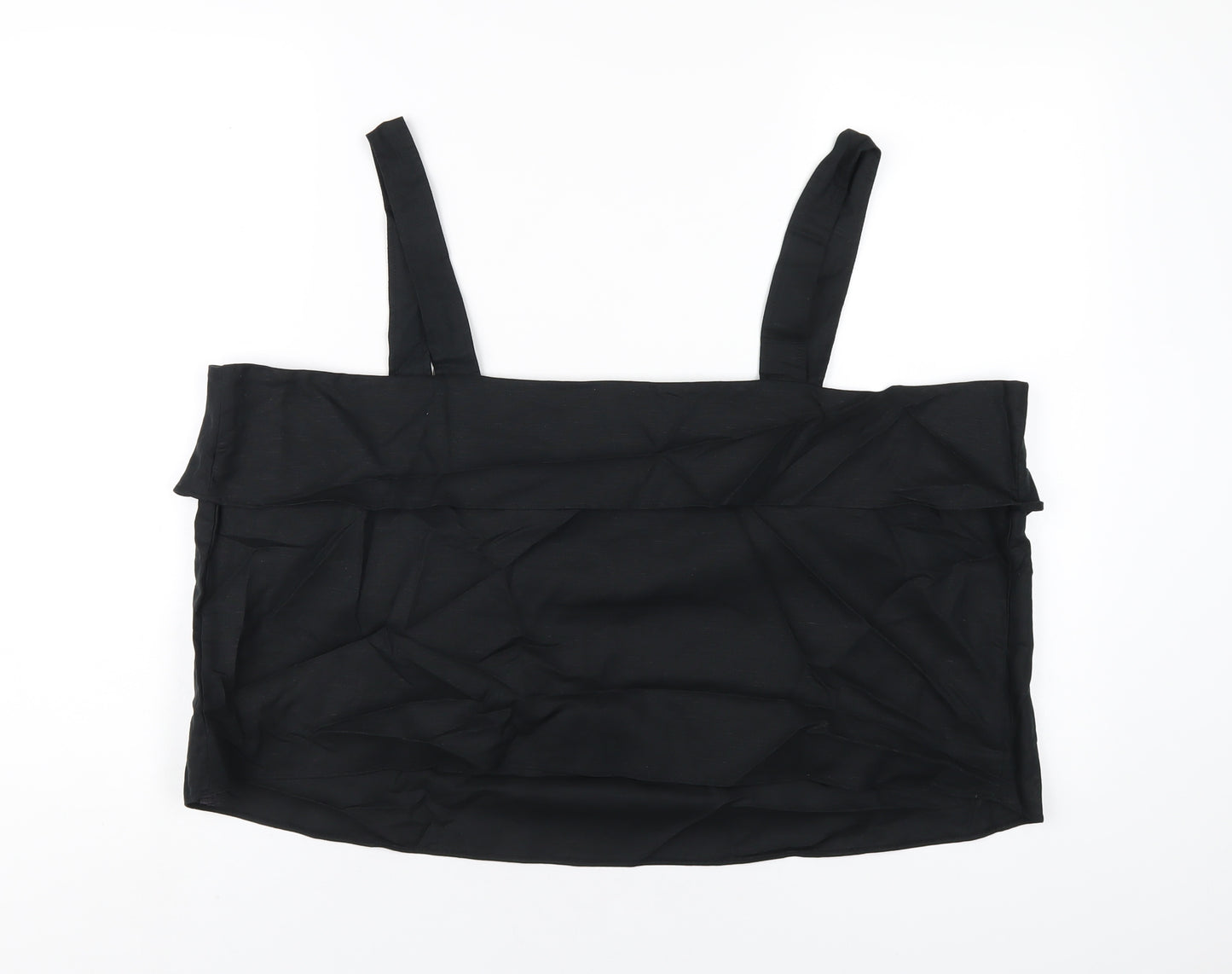 Marks and Spencer Womens Black Linen Basic Tank Size 22 Square Neck