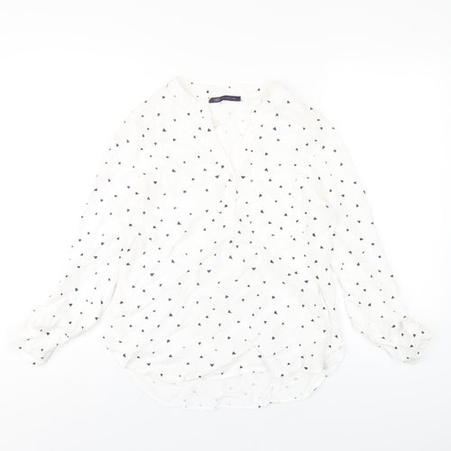 Marks and Spencer Womens White Geometric Viscose Basic Blouse Size 8 V-Neck